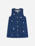 Embroidered Denim Dress - Blue