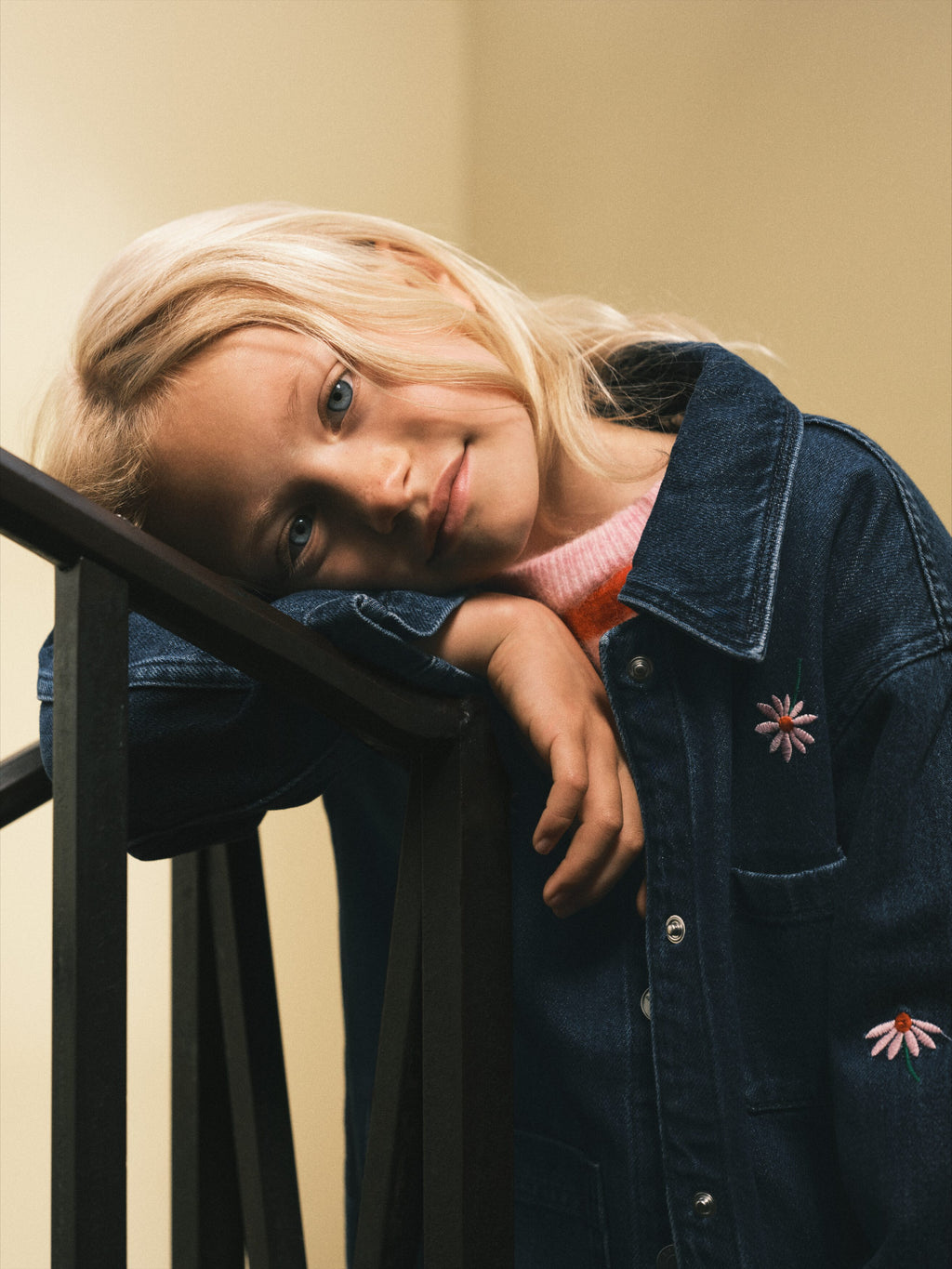 Embroidered Denim Workwear Jacket - Blue - Image 4