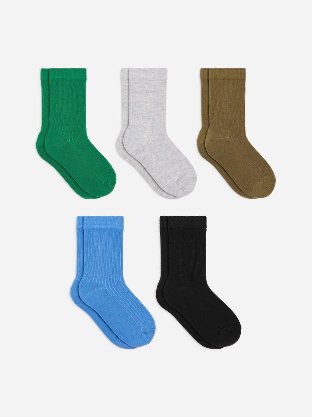 Rib Knit Socks, 5 Pairs - Green