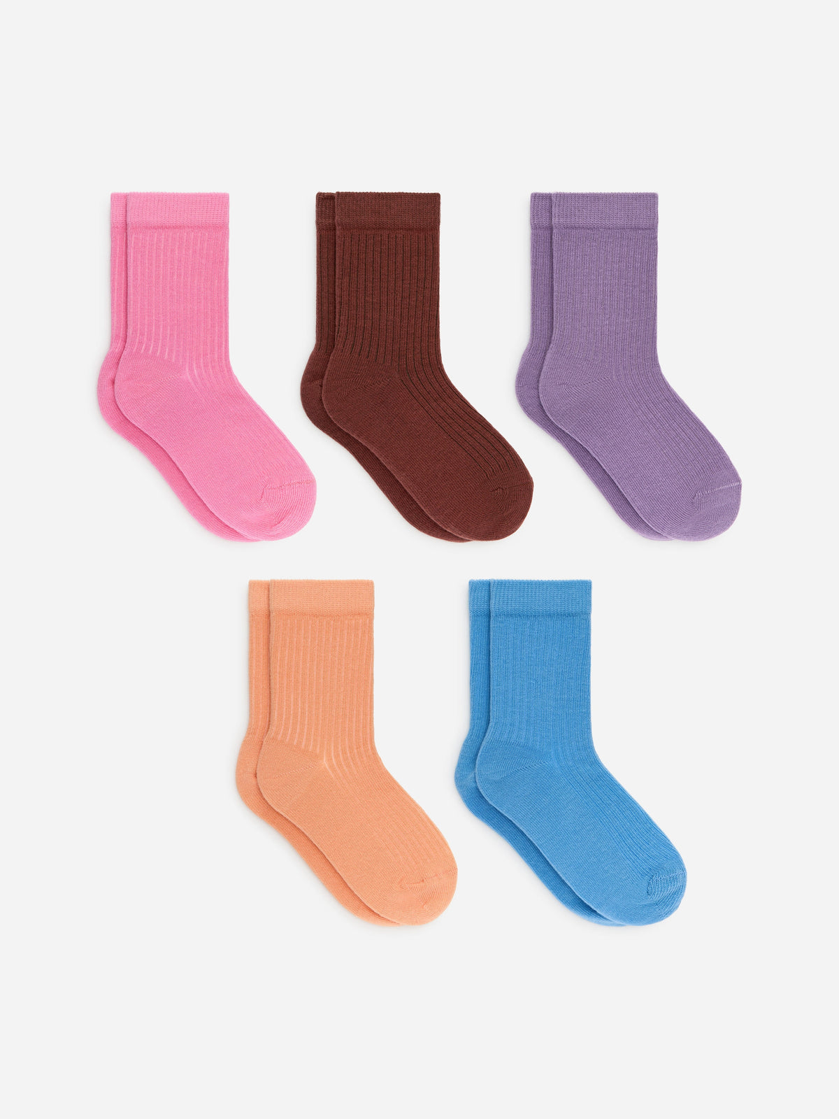 Rib Knit Socks, 5 Pairs - Orange