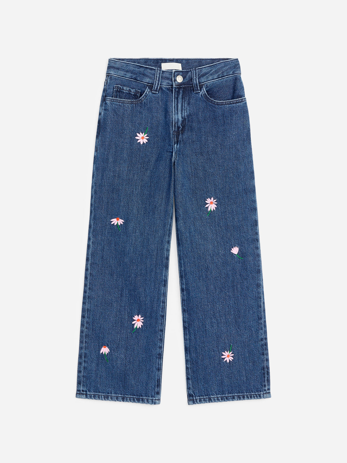 Embroidered Wide Leg Jeans - Blue